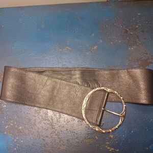 Chic Black Leather Belt with Ornate Silver Buckle